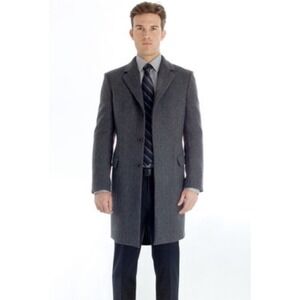 Tahari Mens Buttoned Collared Heather Black Grid Coat Size 42R